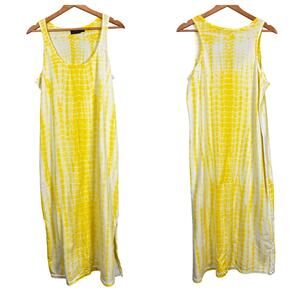 POLO RALPH LAUREN Womens L Yellow White Tie Dye Side Slit Resort Maxi Tank Dress